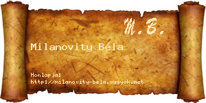 Milanovity Béla névjegykártya